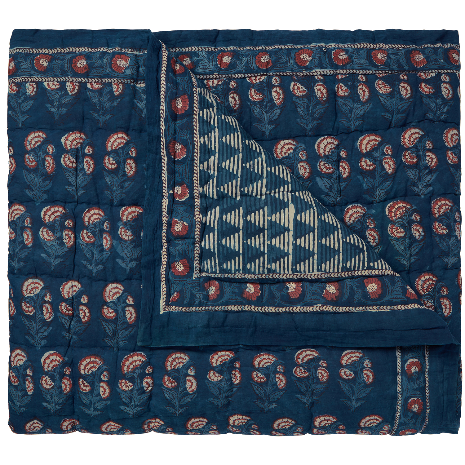 Carnation-Delta Reversible Quilt - Indigo/Brick Red